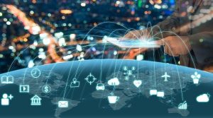 El Internet de las Cosas en el mundo Vista de la tierra con varios iconos de IoT