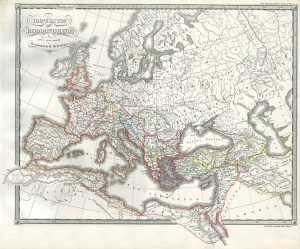 Mapa del Imperio Romano, ya dividido, alrededor del 330 d.C. Mapa del Imperio Romano, ya dividido, alrededor del 330 d.C.