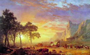 Painting by Albert Bierstadt, The Oregon Trail, 1869. / Boca Raton Museum Painting by Albert Bierstadt, The Oregon Trail, 1869. / Boca Raton Museum