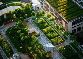 Aerial view of a green city