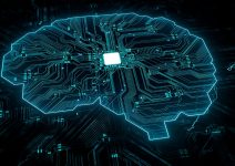 Brain representing artificial intelligence with printed circuit board