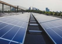 Solar panels on top of a building