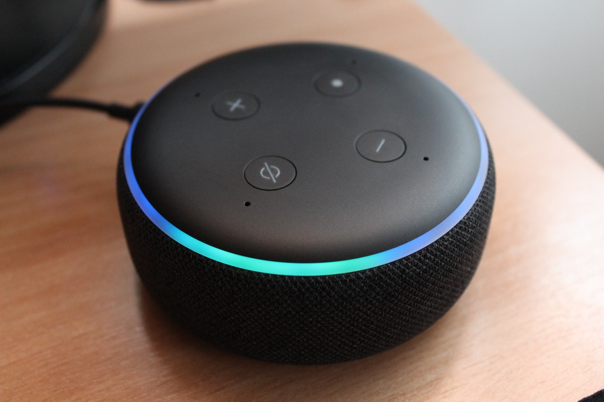 Alexa on a brown desk